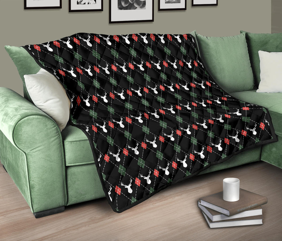 Deer Christmas New Year Pattern Argyle Premium Quilt.