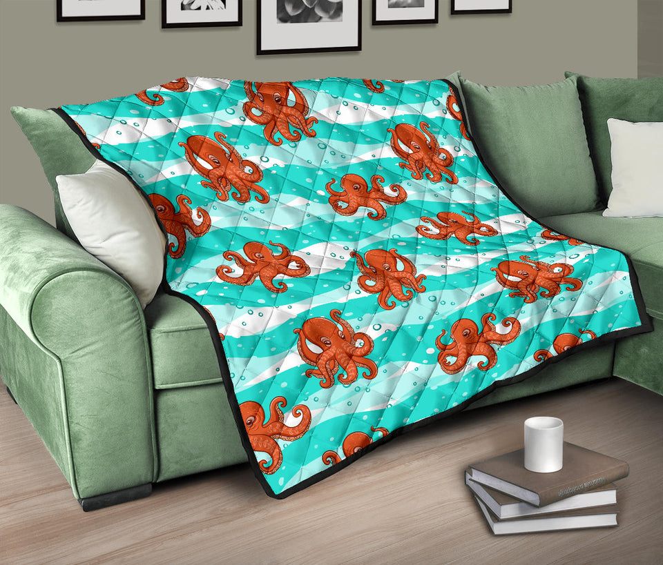 Octopuses Sea Wave Background Premium Quilt