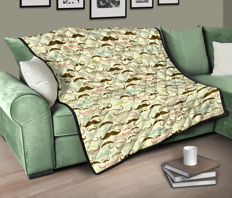 Mustache Beard Pattern Print Design 01 Premium Quilt