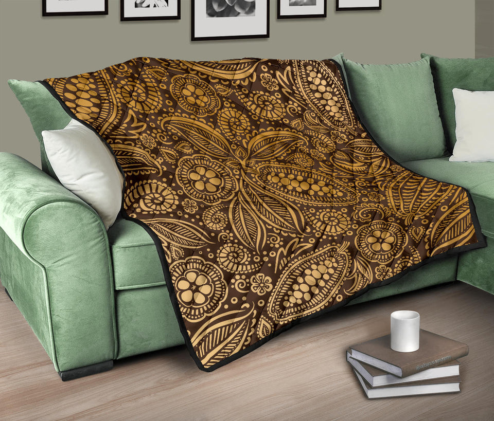 Cocoa Beans Tribal Polynesian Pattern Background Premium Quilt