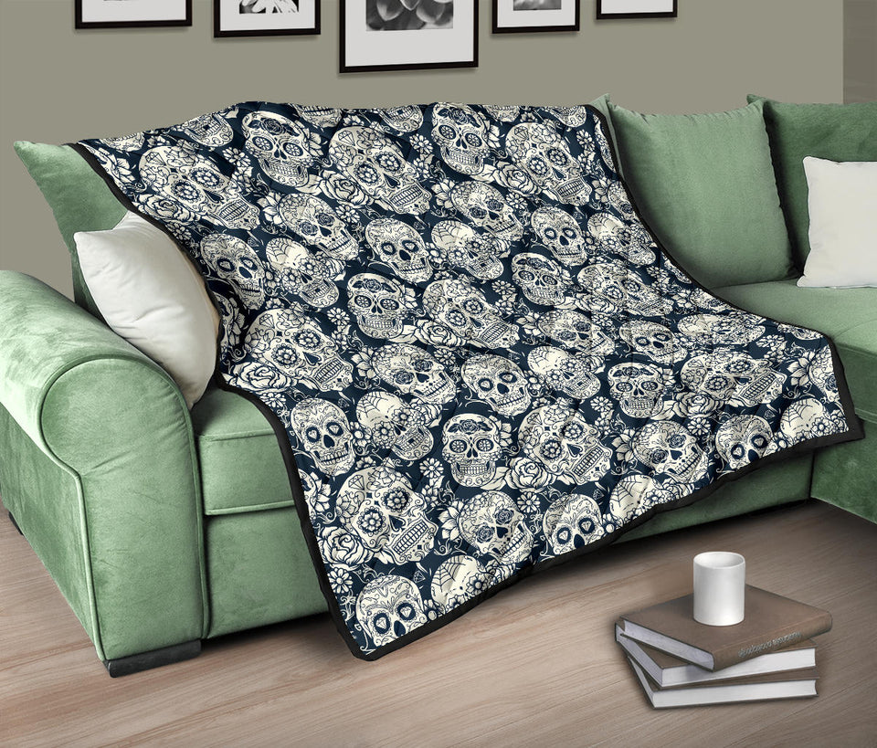 Sugar Skull Black White Pattern Premium Quilt