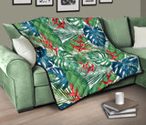 Heliconia Palm And Monstera  Leaves Pattern Premium Quilt