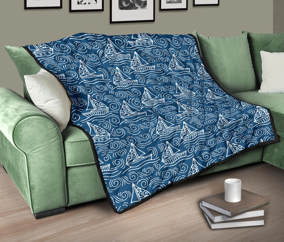 Hand Drawn Sailboat Pattern Premium Quilt