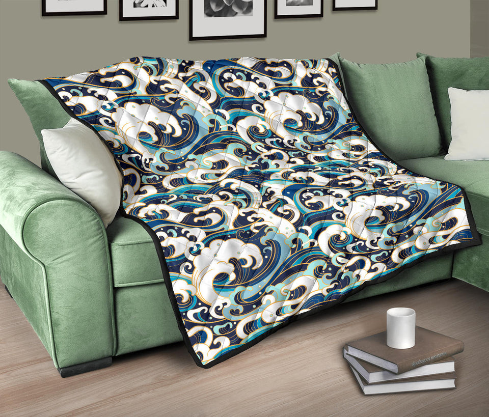 Japanese Wave Pattern Premium Quilt