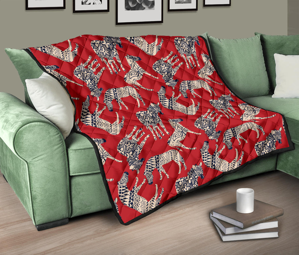 Zebra Abstract Red Background Premium Quilt