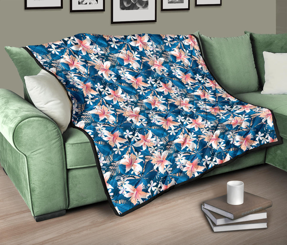 Hibiscus Pattern Print Design 02 Premium Quilt