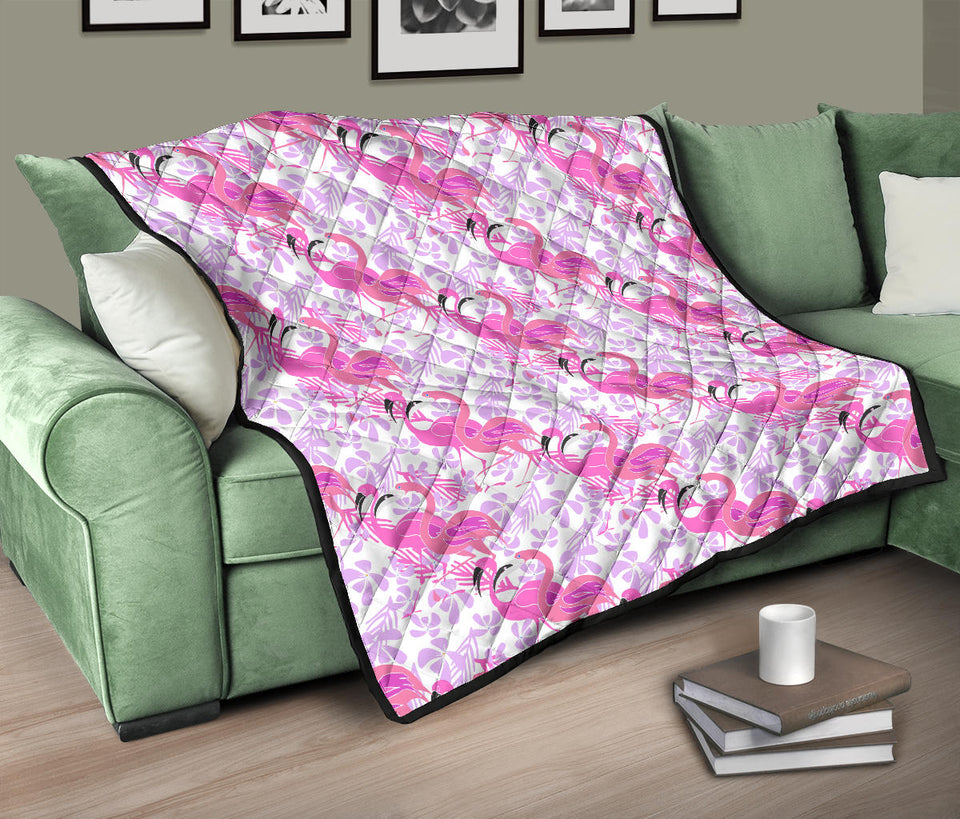Pink Flamingo Flower Pattern Premium Quilt