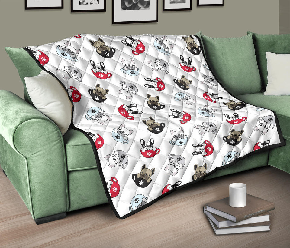 French Bulldog Cup Paw Pattern Premium Quilt