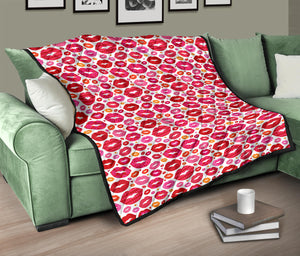 Lips Pattern Print Design 01 Premium Quilt