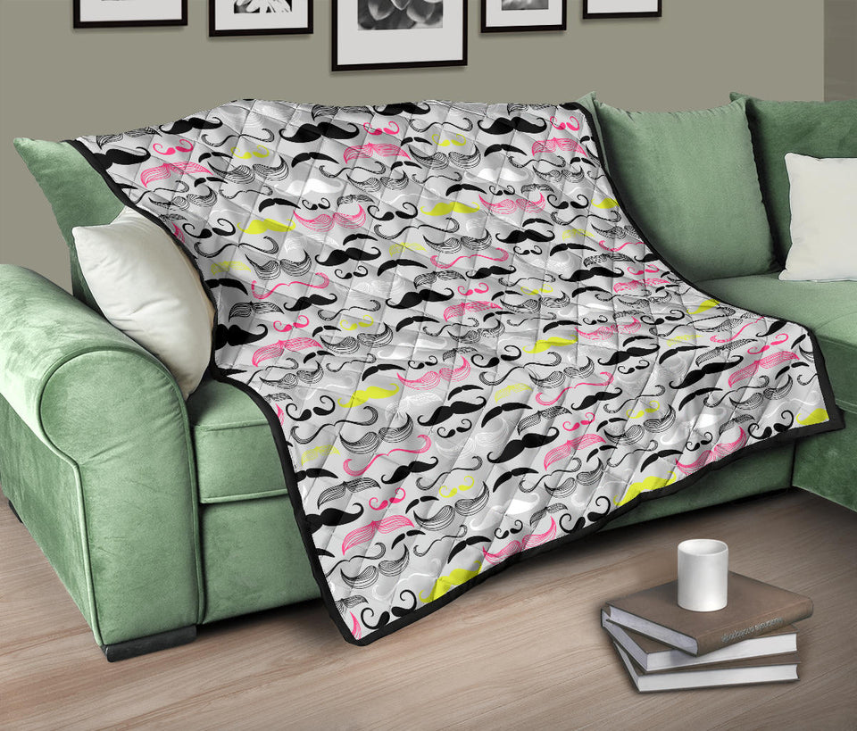 Mustache Beard Pattern Print Design 02 Premium Quilt