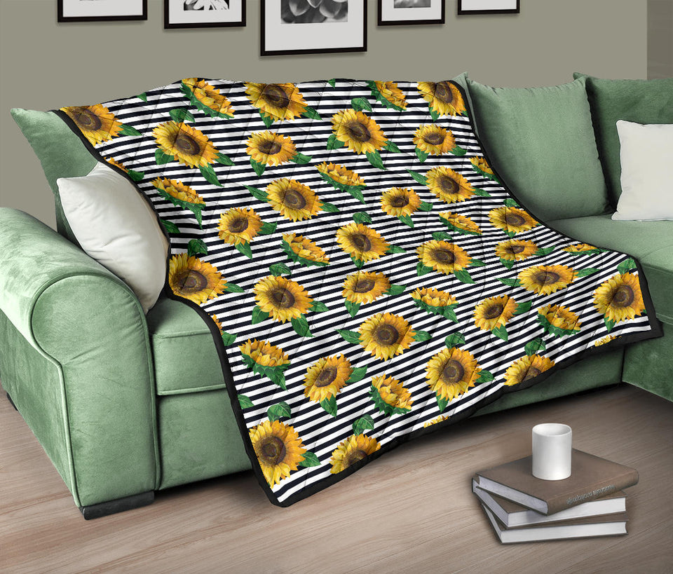 Sunflowers Ribbon Background Premium Quilt