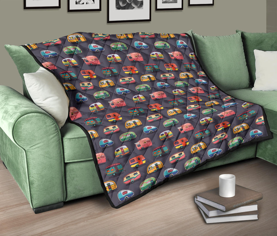 Camper Van Pattern Print Design 02 Premium Quilt