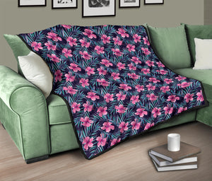 Hibiscus Pattern Print Design 05 Premium Quilt