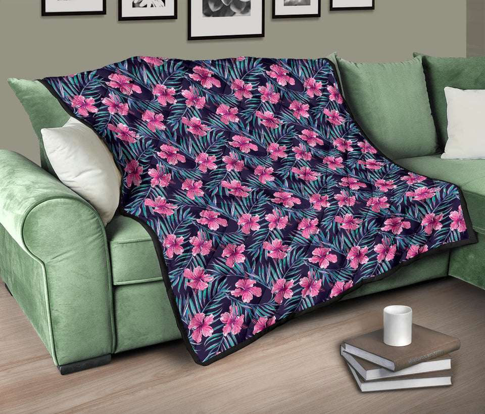Hibiscus Pattern Print Design 05 Premium Quilt