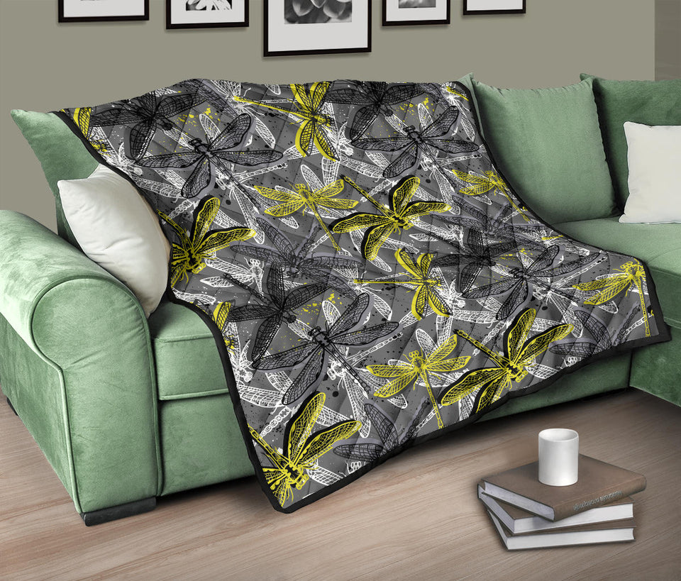 Hand Drawn Dragonfly Pattern Premium Quilt