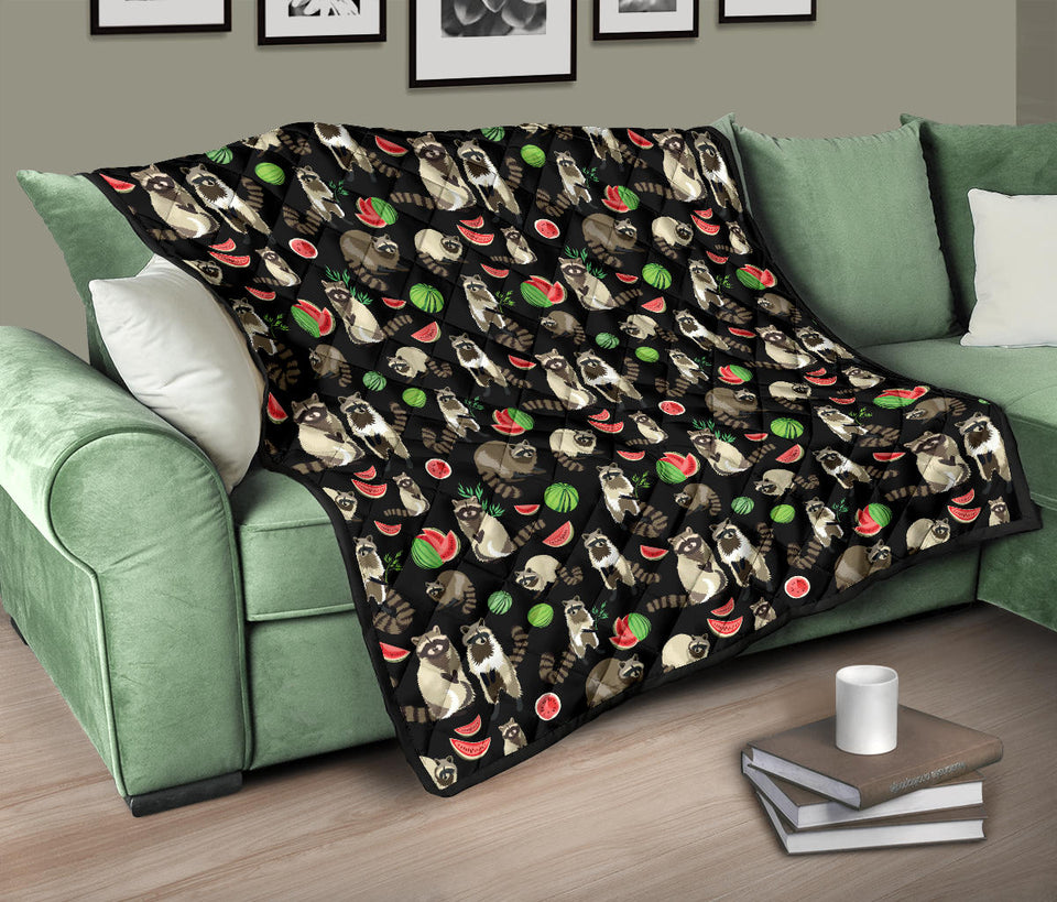 Raccoon Watermelon Pattern Premium Quilt