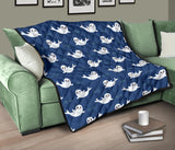 Cute White Baby Sea Lion Seal Pattern Premium Quilt