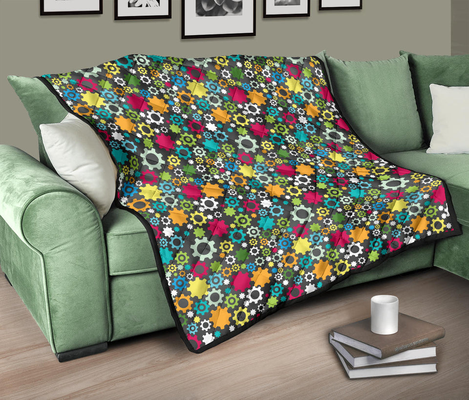 Gear Pattern Print Design 03 Premium Quilt