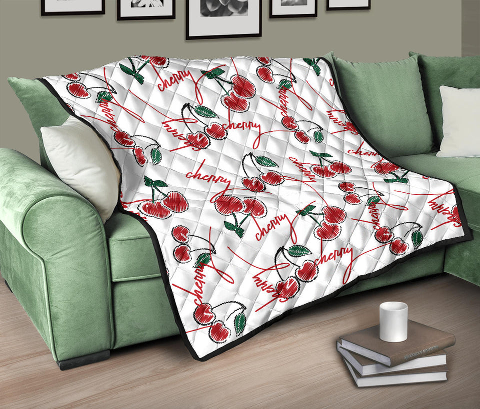 Hand Drawn Cherry Pattern Premium Quilt