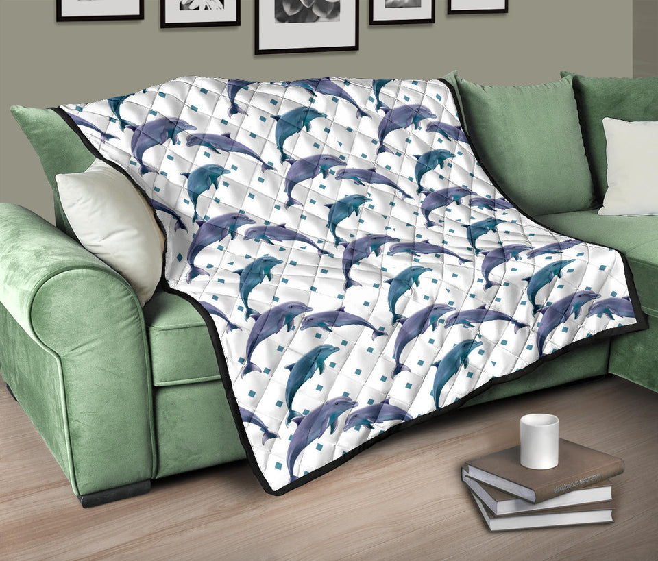 Dolphins Pattern Dotted Background Premium Quilt