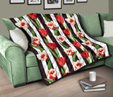 Red And White Tulips Pattern Premium Quilt