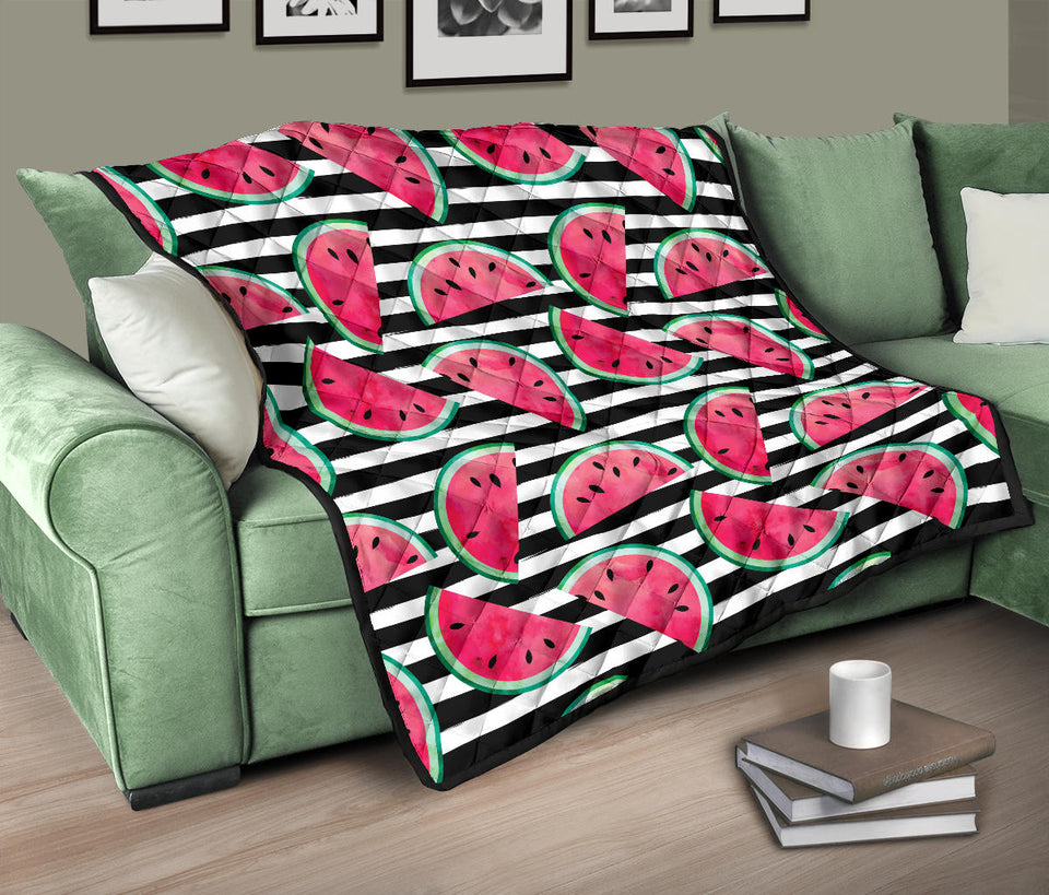 Watercolor Paint Textured Watermelon Pieces Premium Quilt