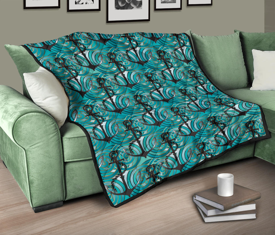 Anchor Nautical Green Background Premium Quilt