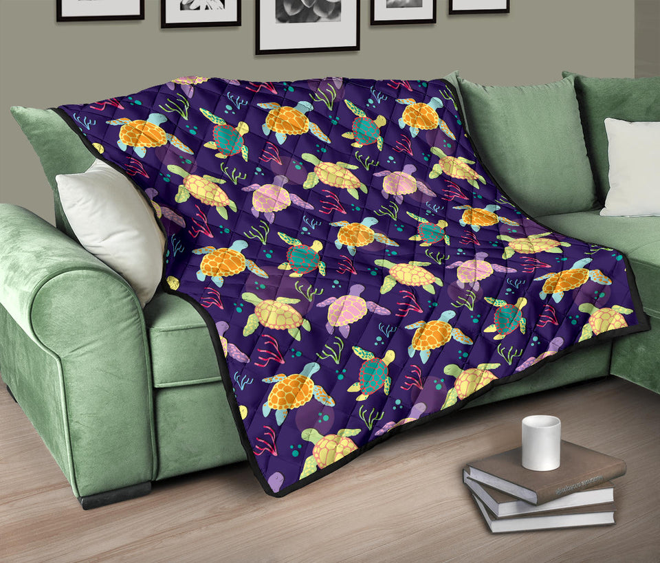 Colorful Sea Turtle Pattern Premium Quilt