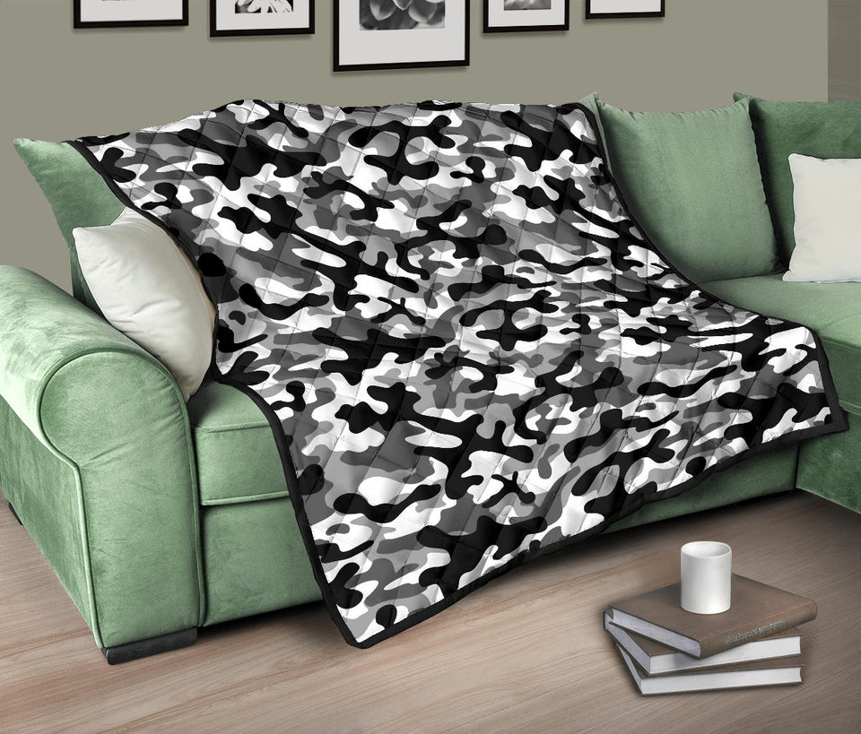 Black White Camo Camouflage Pattern Premium Quilt