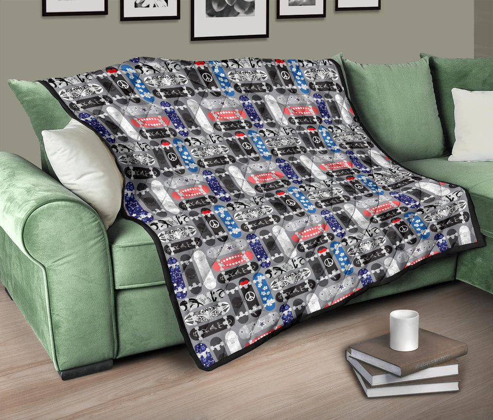 Skate Board Pattern Print Design 04 Premium Quilt