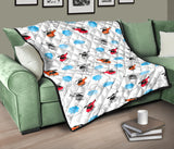 Watercolor Helicopter Cloud Pattern Premium Quilt