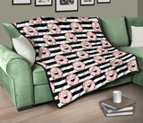 Donuts Pink Icing Striped Pattern Premium Quilt