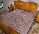 Red Gold Sakura Cherry Blossom Gray Background Premium Quilt