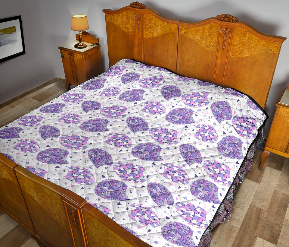 Hedgehog Pattern Print Design 05 Premium Quilt