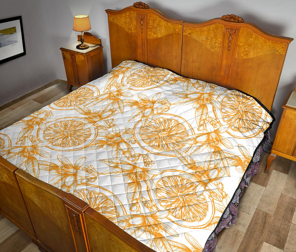 Hand Drawn Orange Fruit Pattern Premium Quilt