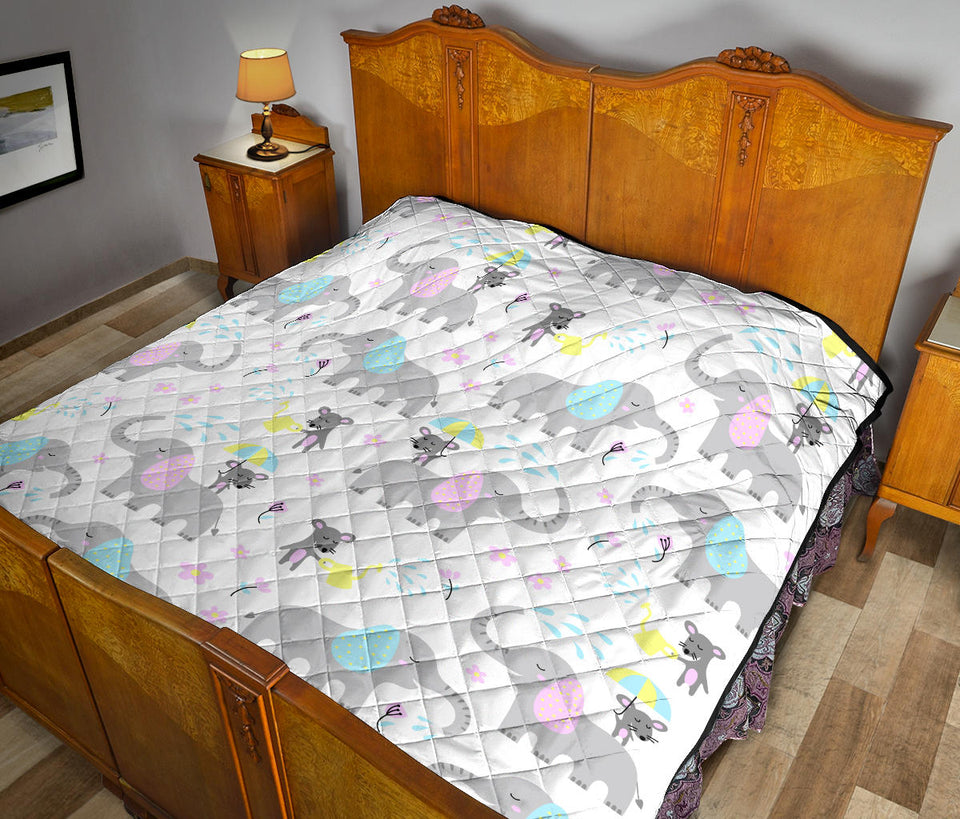 Cute Elephant Mouse Pattern Premium Quilt