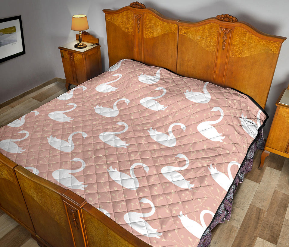 Swan Flower Light Pink Background Premium Quilt