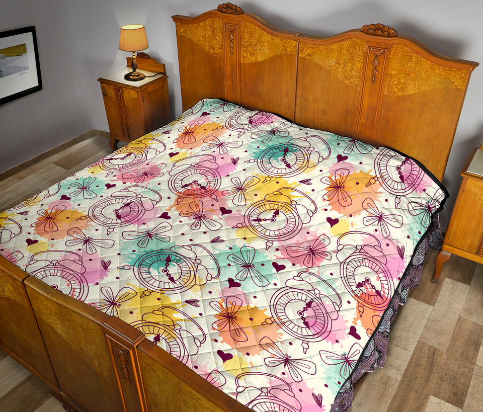 Clock Butterfly Pattern Premium Quilt