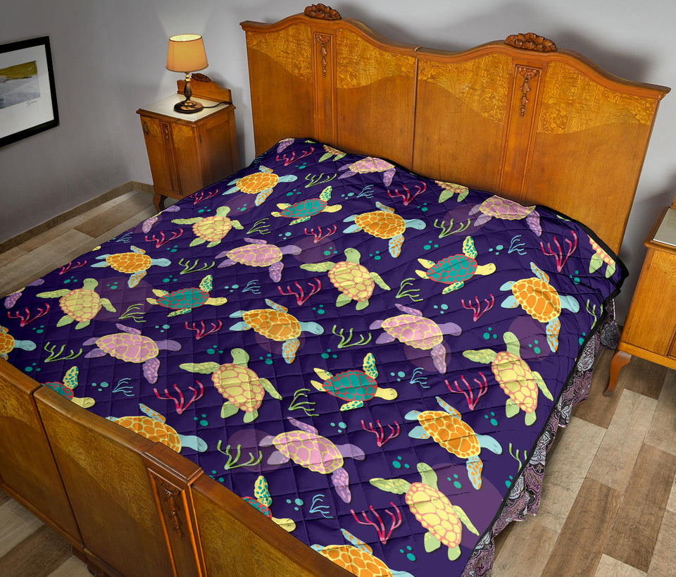 Colorful Sea Turtle Pattern Premium Quilt