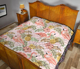 Pink Flamingo Birds Pineapples Hibiscus Flower Pattern Premium Quilt