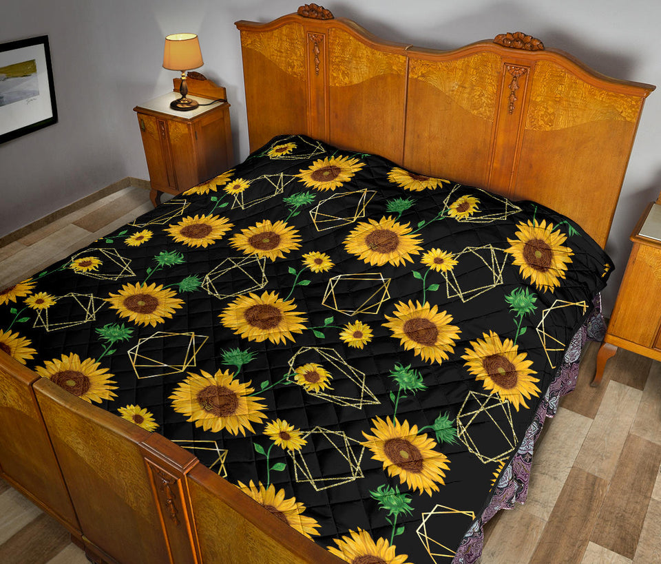 Sunflower Golden Polygonal Shapes Premium Quilt
