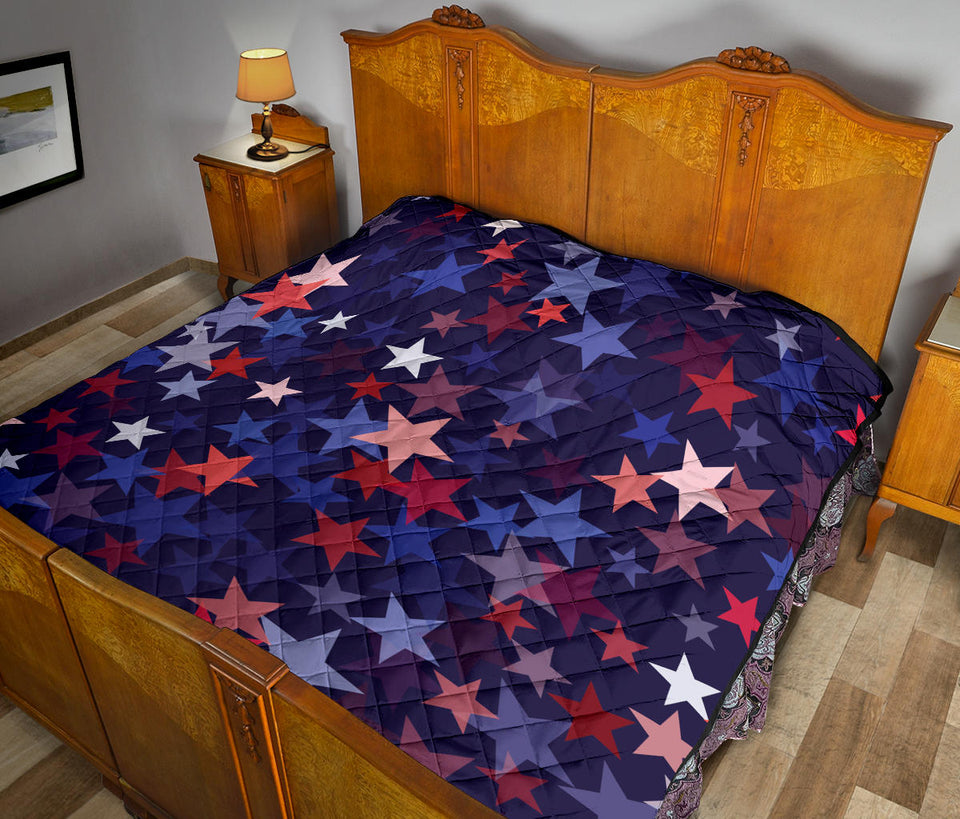 Red Blue Star Pattern Premium Quilt.