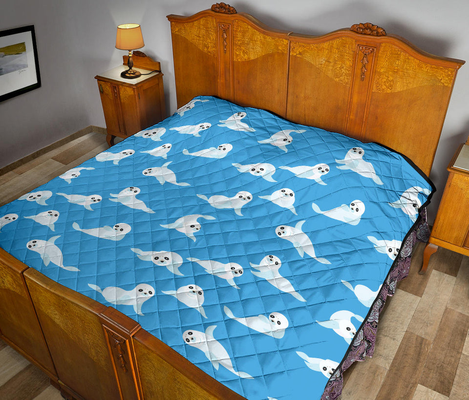 Cute Sea Lion Seal Pattern Background Premium Quilt