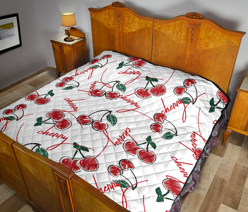 Hand Drawn Cherry Pattern Premium Quilt