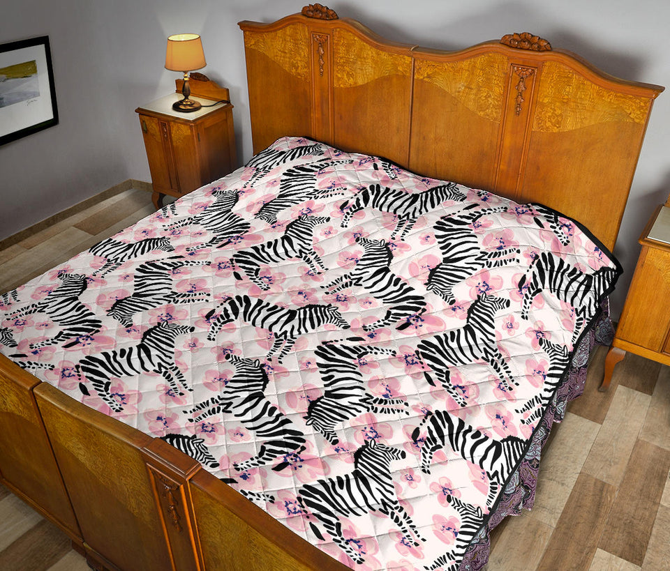 Zebra Pink Flower Background Premium Quilt