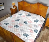 Black Gray Cream Coral Ginkgo Leaves Pattern Premium Quilt