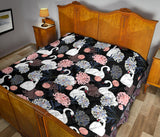White Swan Blooming Flower Pattern Premium Quilt