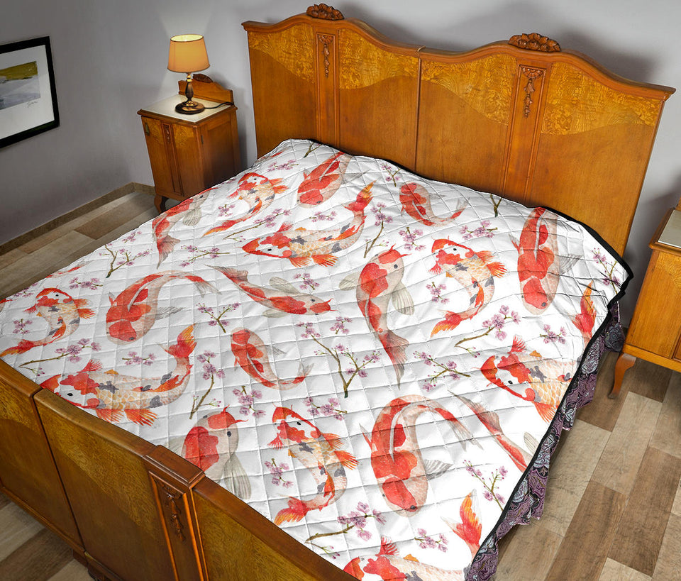 Watercolor Koi Fish Carp Fish Pattern Premium Quilt