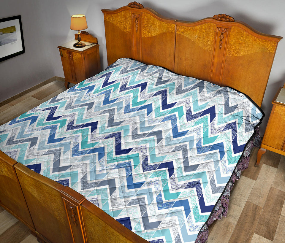 Zigzag  Chevron Blue Pattern Premium Quilt