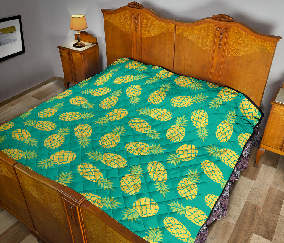 Pineapples Pattern Green Background Premium Quilt